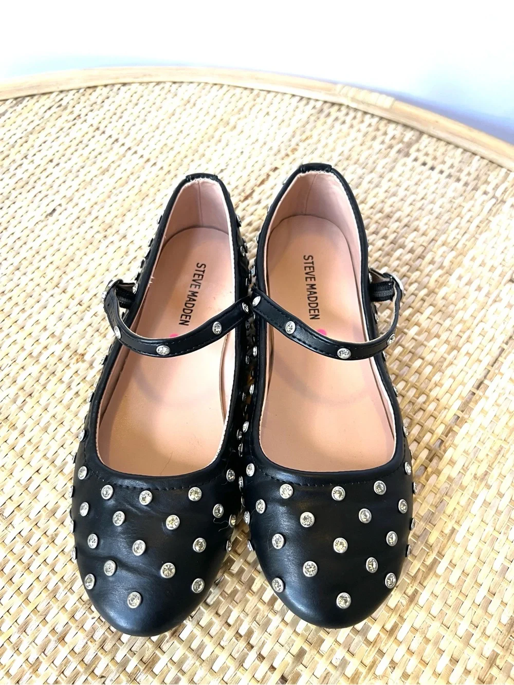 Steve Madden Jvinetar black Mary Jane flat vegan leather rhinestone studs Girl 3